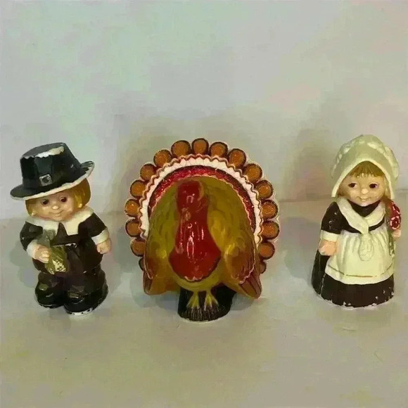 Vintage Hallmark Merry Miniatures Thanksgiving Figurine Set 1970s - Picture 1 of 12
